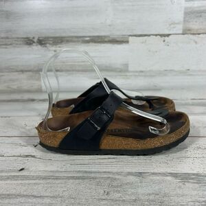 Birkenstock Gizeh Womens Birko Flor Sandal Suede Leather Black Brown‎ Size 5